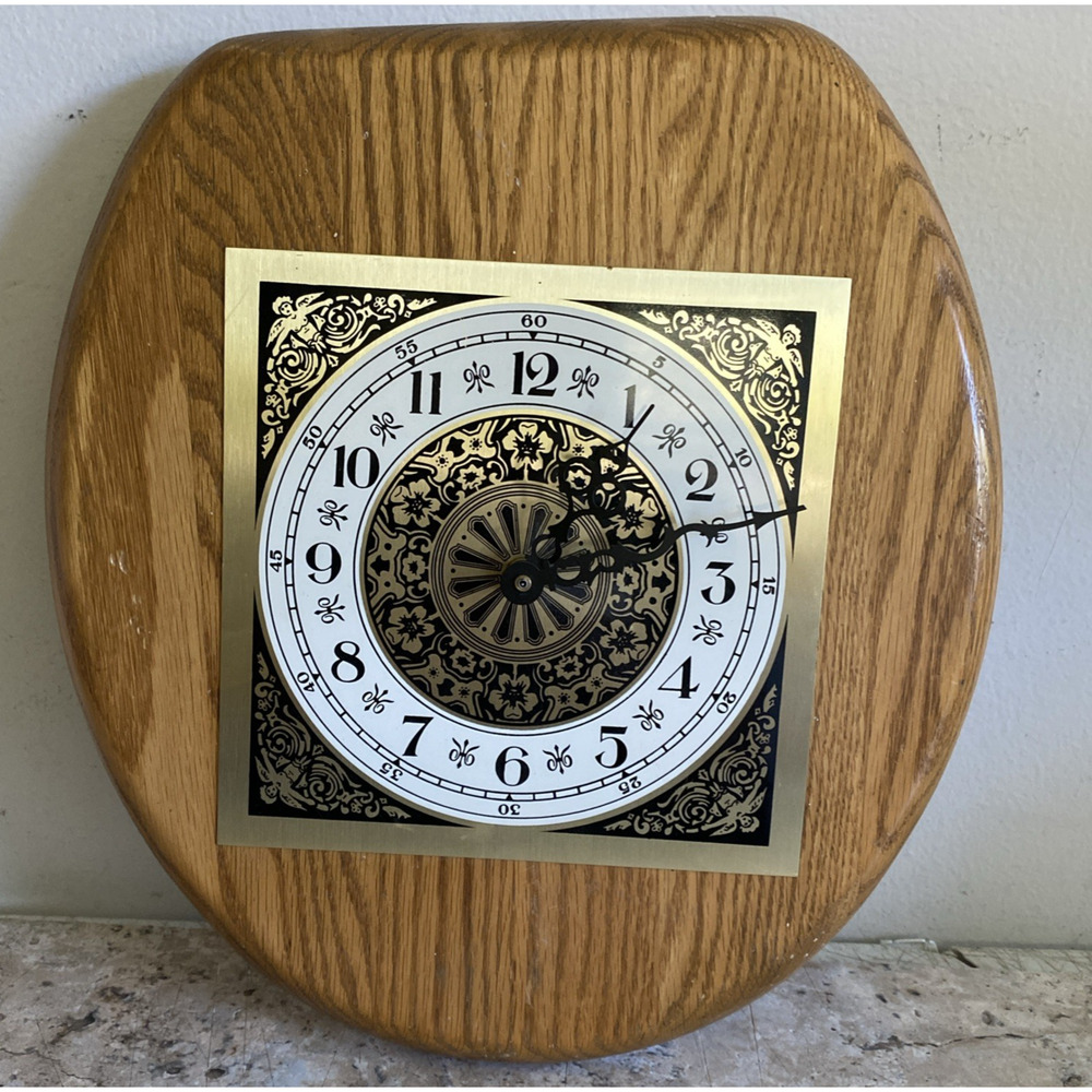 Homemade Wooden Toilet Seat Wall Clock 14"x12" Silent Man Cave Gift Humorous